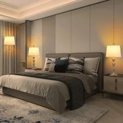 Tangkula 3-Piece Lamp Set, Floor Lamp and Table Lamp Combo Set with Metal Base and Fabric Shades