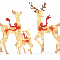 Tangkula 3-Piece Lighted Christmas Reindeer Family Set, Xmas Lighted Deer Decorations with 440 Warm White LED Lights & Stakes