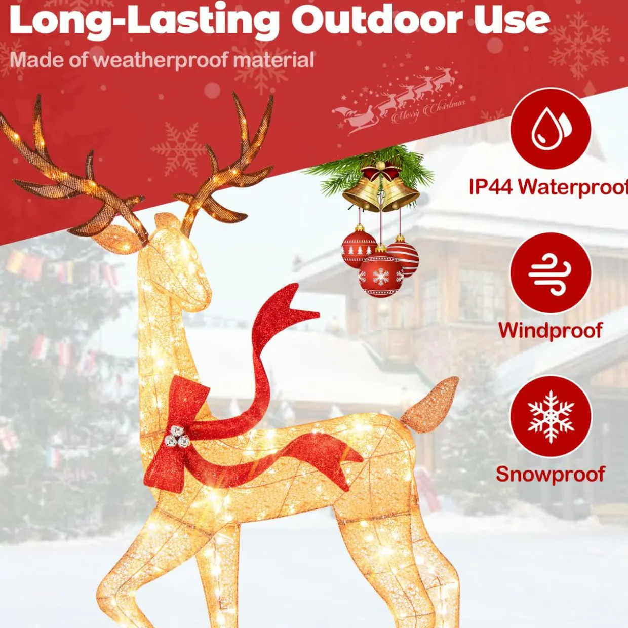 Tangkula 3-Piece Lighted Christmas Reindeer Family Set, Xmas Lighted Deer Decorations with 440 Warm White LED Lights & Stakes