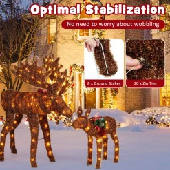 Tangkula 2-Piece Lighted Christmas Moose Family Set, Light-Up Reindeers with 170 Warm White LED Lights