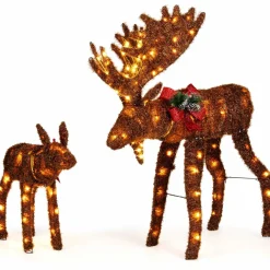 Tangkula 2-Piece Lighted Christmas Moose Family Set, Light-Up Reindeers with 170 Warm White LED Lights