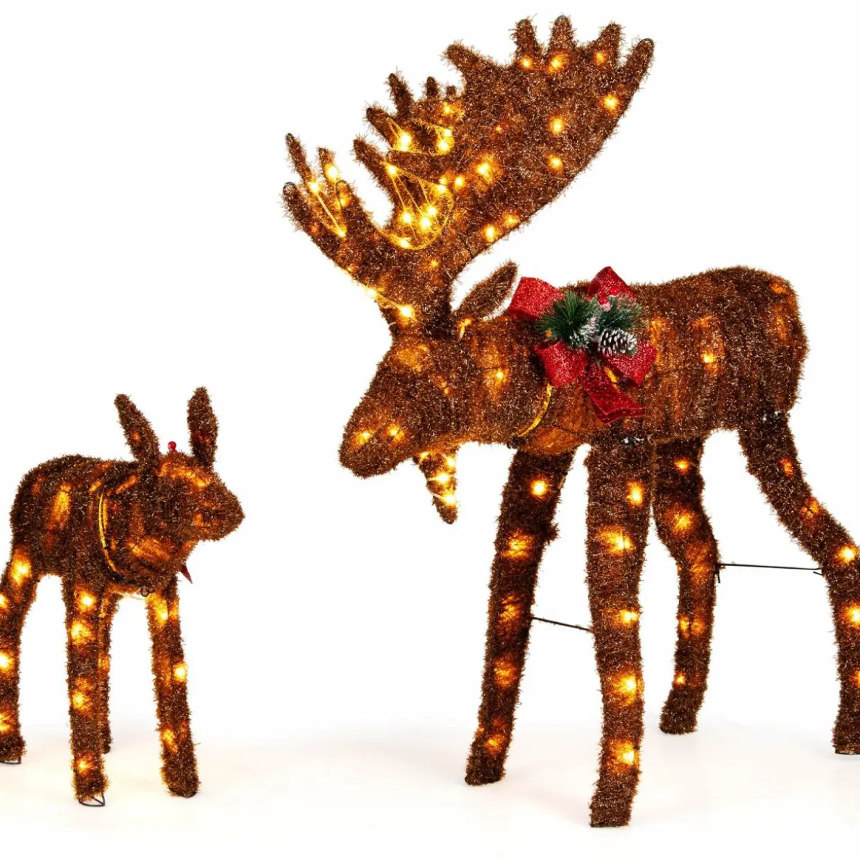Tangkula 2-Piece Lighted Christmas Moose Family Set, Light-Up Reindeers with 170 Warm White LED Lights