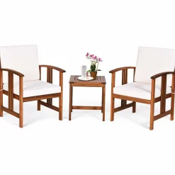 Tangkula 3-Piece Outdoor Acacia Wood Sofa Set w/Cushions