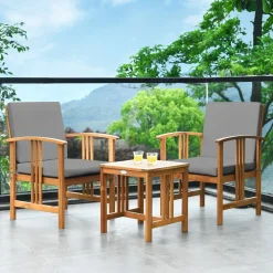 Tangkula 3-Piece Outdoor Acacia Wood Sofa Set w/Cushions