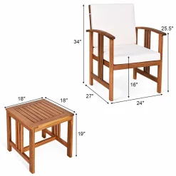 Tangkula 3-Piece Outdoor Acacia Wood Sofa Set w/Cushions