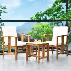 Tangkula 3-Piece Outdoor Acacia Wood Sofa Set w/Cushions