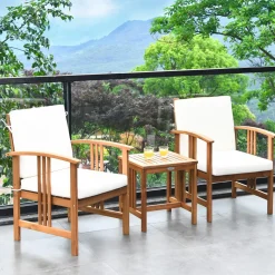 Tangkula 3-Piece Outdoor Acacia Wood Sofa Set w/Cushions