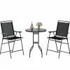 Tangkula 3-Piece Outdoor Bar Set, Counter Height Patio Bistro Furniture Set with DPC Tabletop & Umbrella Hole
