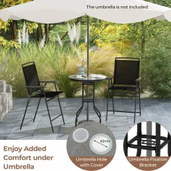 Tangkula 3-Piece Outdoor Bar Set, Counter Height Patio Bistro Furniture Set with DPC Tabletop & Umbrella Hole