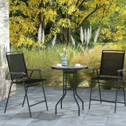 Tangkula 3-Piece Outdoor Bar Set, Counter Height Patio Bistro Furniture Set with DPC Tabletop & Umbrella Hole