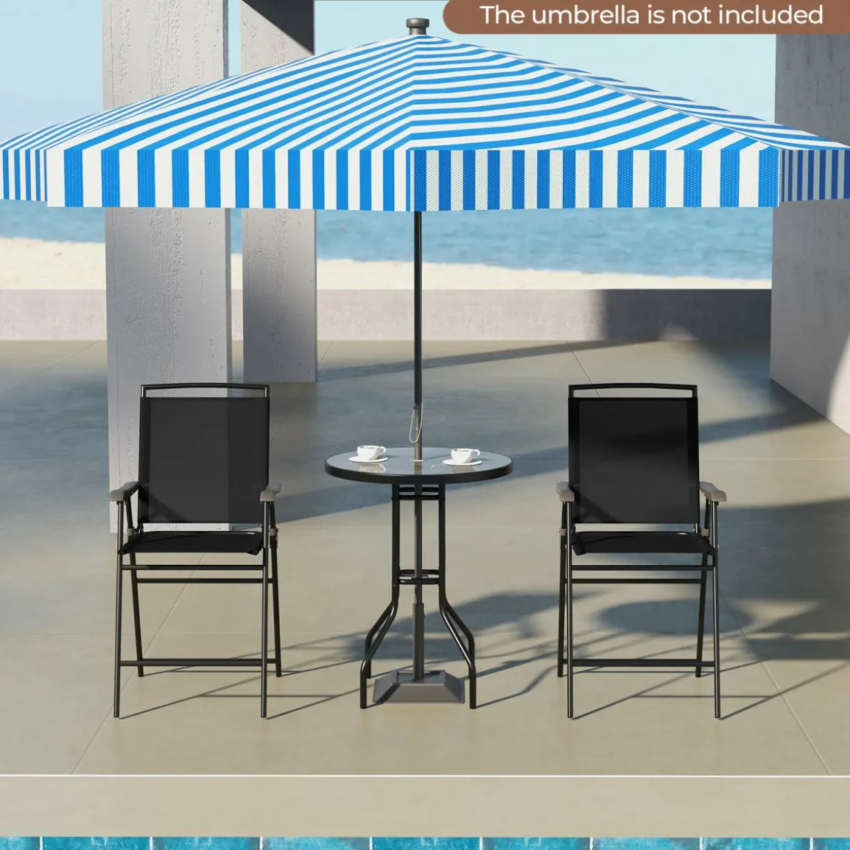 Tangkula 3-Piece Outdoor Bar Set, Counter Height Patio Bistro Furniture Set with DPC Tabletop & Umbrella Hole