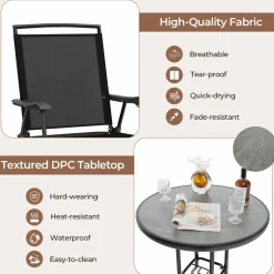Tangkula 3-Piece Outdoor Bar Set, Counter Height Patio Bistro Furniture Set with DPC Tabletop & Umbrella Hole