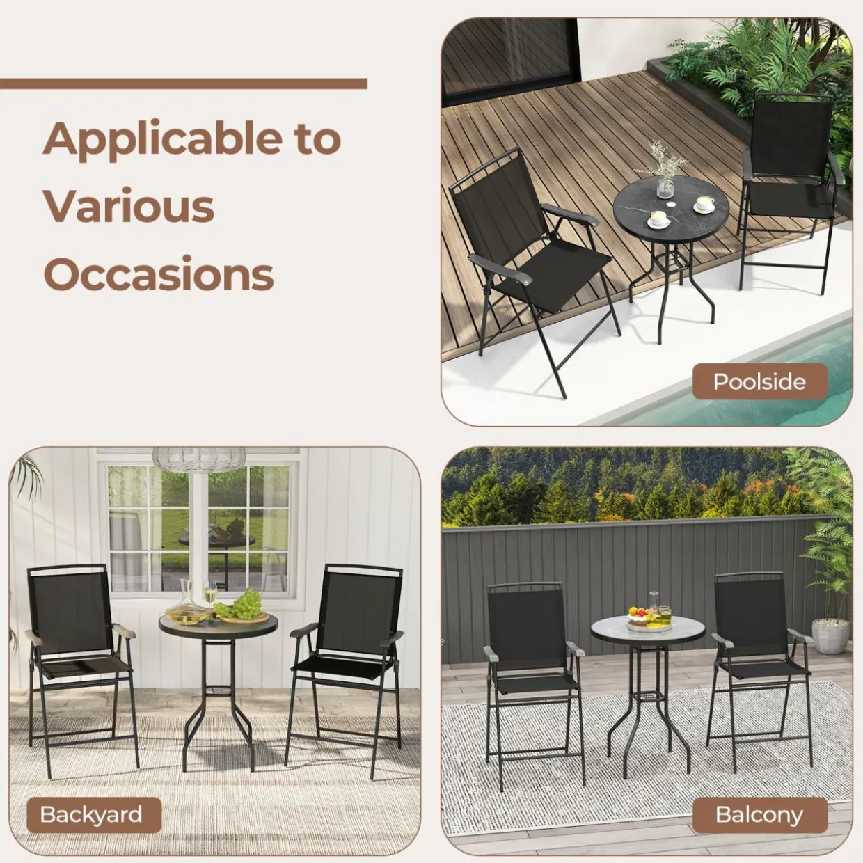 Tangkula 3-Piece Outdoor Bar Set, Counter Height Patio Bistro Furniture Set with DPC Tabletop & Umbrella Hole