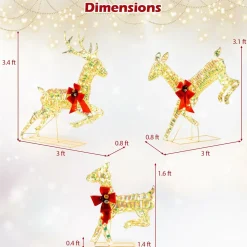 Tangkula 3-Piece Outdoor Christmas Lighted Reindeer Family Set, Light up Xmas Deer Decorations ( 3.4 FT+3.1 FT+1.6 FT )