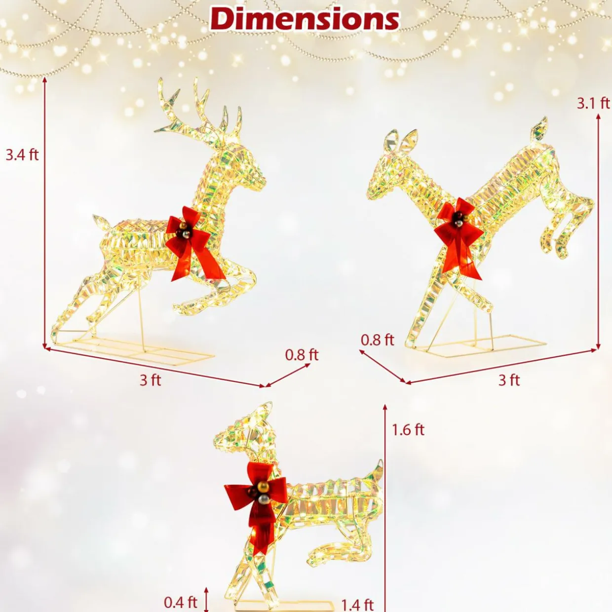 Tangkula 3-Piece Outdoor Christmas Lighted Reindeer Family Set, Light up Xmas Deer Decorations ( 3.4 FT+3.1 FT+1.6 FT )