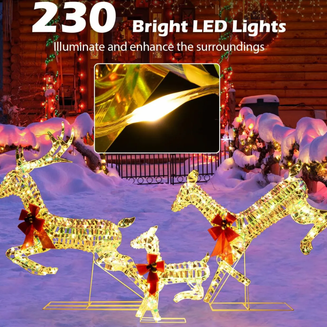 Tangkula 3-Piece Outdoor Christmas Lighted Reindeer Family Set, Light up Xmas Deer Decorations ( 3.4 FT+3.1 FT+1.6 FT )