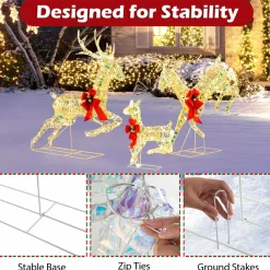 Tangkula 3-Piece Outdoor Christmas Lighted Reindeer Family Set, Light up Xmas Deer Decorations ( 3.4 FT+3.1 FT+1.6 FT )