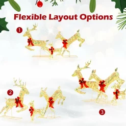Tangkula 3-Piece Outdoor Christmas Lighted Reindeer Family Set, Light up Xmas Deer Decorations ( 3.4 FT+3.1 FT+1.6 FT )