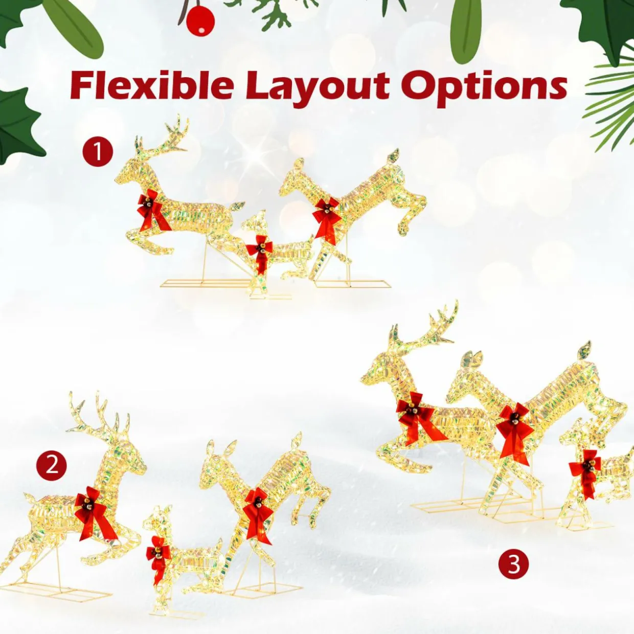 Tangkula 3-Piece Outdoor Christmas Lighted Reindeer Family Set, Light up Xmas Deer Decorations ( 3.4 FT+3.1 FT+1.6 FT )