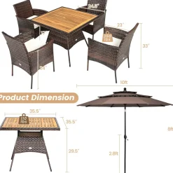 Tangkula 6-Piece Outdoor Dining Set, PE Wicker Patio Dining Table and Chairs Set with Cushions
