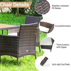Tangkula 6-Piece Outdoor Dining Set, PE Wicker Patio Dining Table and Chairs Set with Cushions