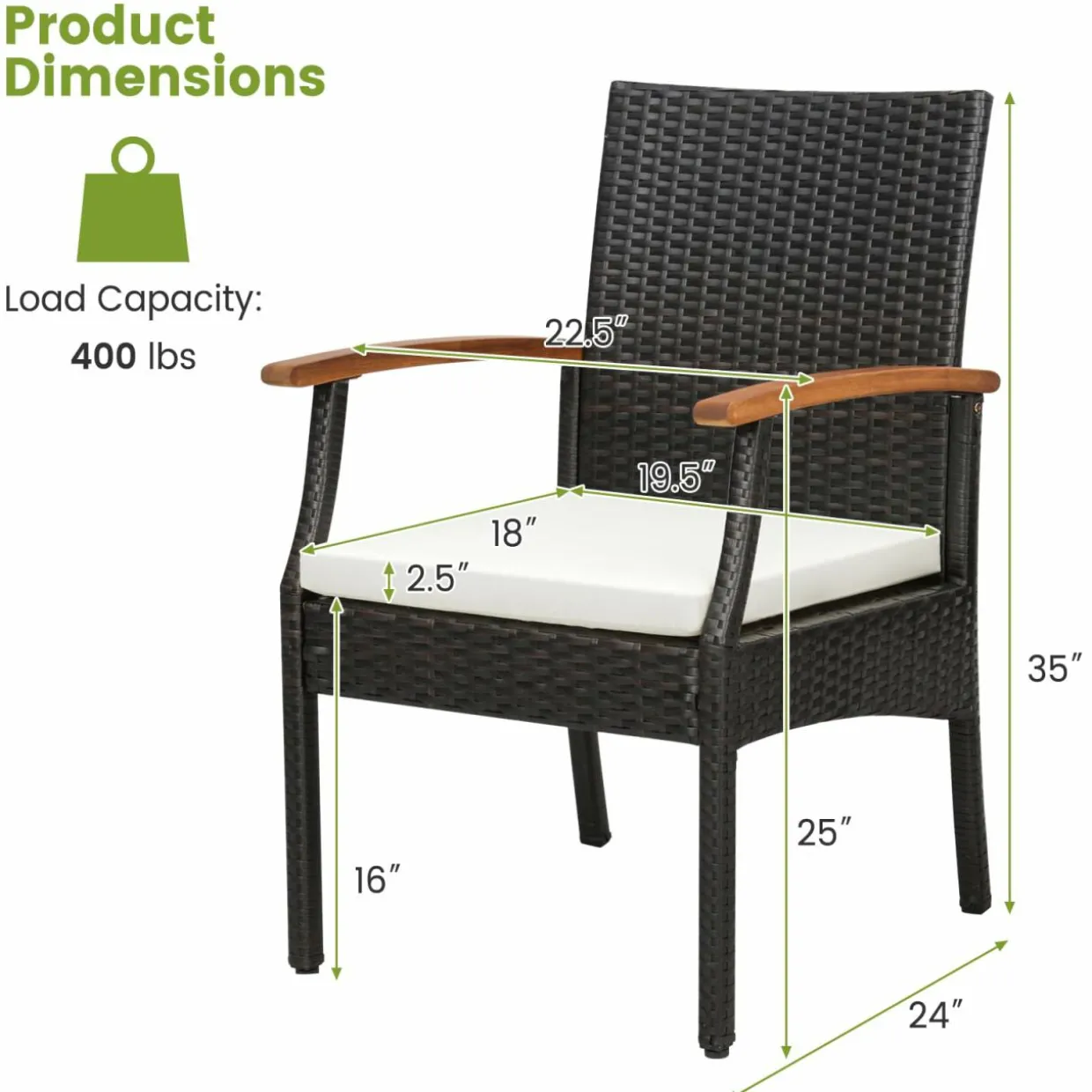 Tangkula 5-Piece Outdoor Dining Set with Acacia Wood Table & 4 Wicker Rattan Armrest Chairs