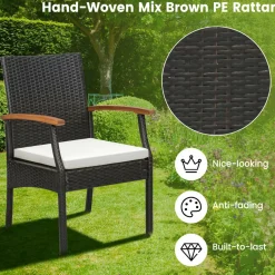 Tangkula 5-Piece Outdoor Dining Set with Acacia Wood Table & 4 Wicker Rattan Armrest Chairs