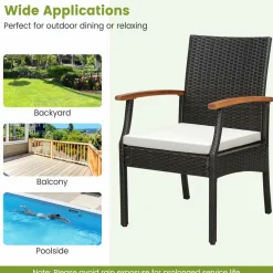 Tangkula 5-Piece Outdoor Dining Set with Acacia Wood Table & 4 Wicker Rattan Armrest Chairs