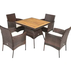Tangkula 6-Piece Outdoor Dining Set, PE Wicker Patio Dining Table and Chairs Set with Cushions