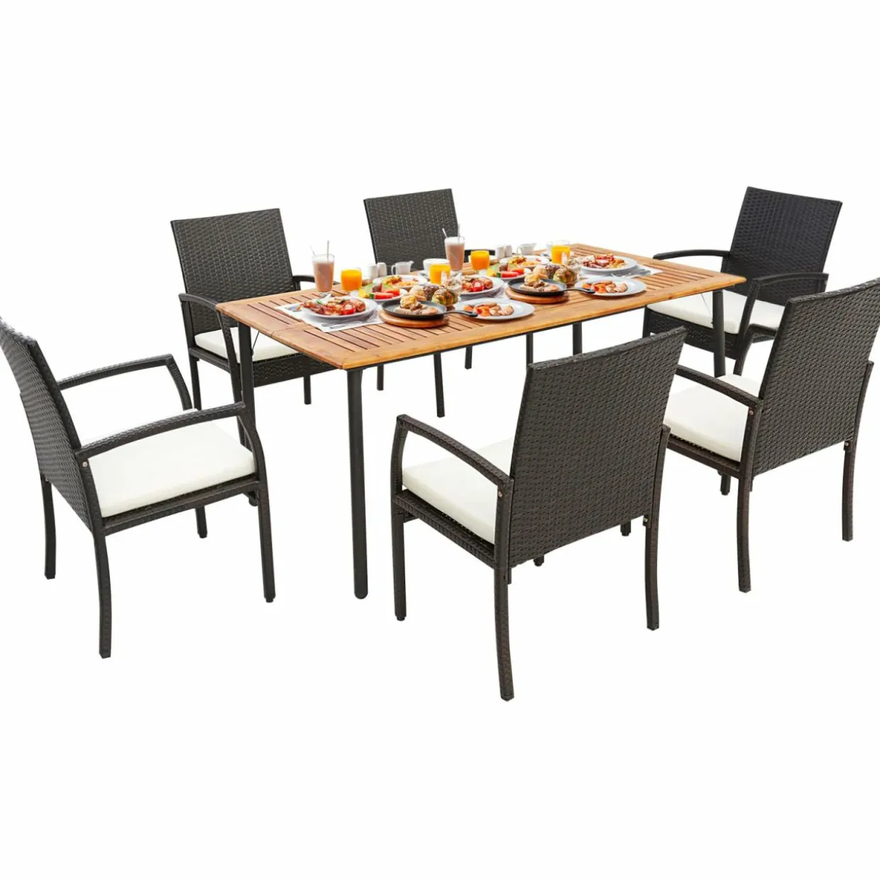 Tangkula 5-Piece Outdoor Dining Set with Acacia Wood Table & 4 Wicker Rattan Armrest Chairs