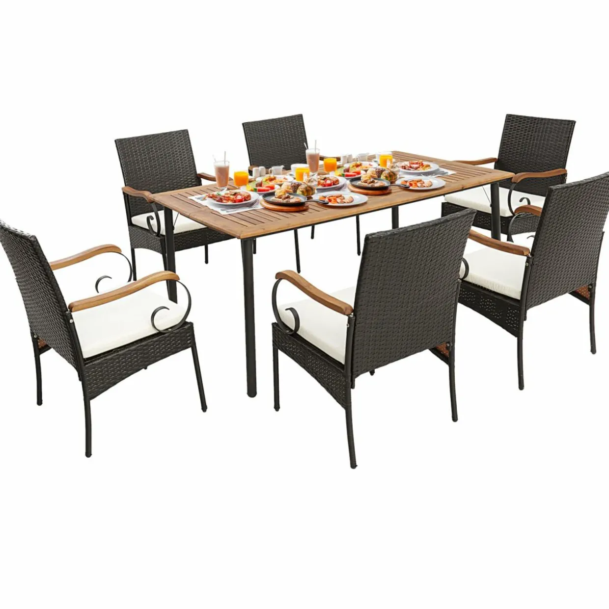 Tangkula 5-Piece Outdoor Dining Set with Acacia Wood Table & 4 Wicker Rattan Armrest Chairs