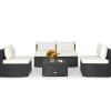 Tangkula 5-Piece Outdoor Patio Furniture Set, Patiojoy PE Wicker Conversation Set with Cushions and Coffee Table