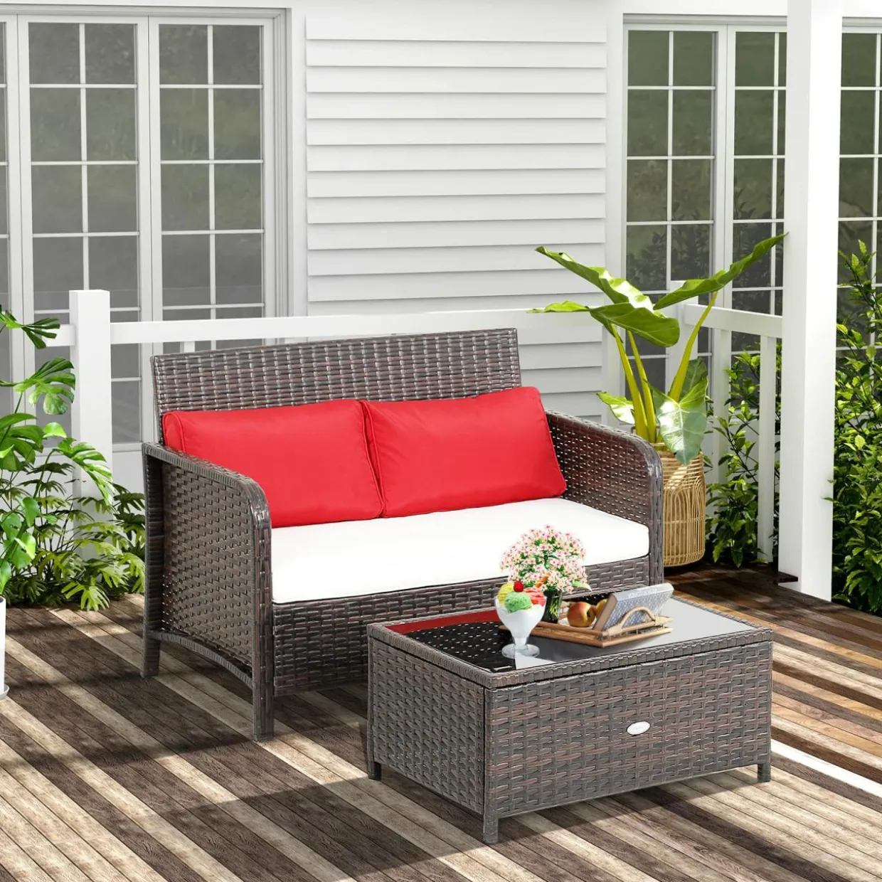 Tangkula 2-Piece Outdoor Patio Wicker Furniture Set