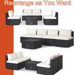 Tangkula 5-Piece Outdoor Patio Furniture Set, Patiojoy PE Wicker Conversation Set with Cushions and Coffee Table