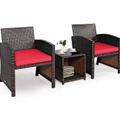 Tangkula 3-Piece Outdoor PE Rattan Furniture Set, Patio Conversation Set w/Chair & Storage Coffee Table
