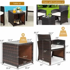 Tangkula 3-Piece Outdoor PE Rattan Furniture Set, Patio Conversation Set w/Chair & Storage Coffee Table