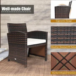 Tangkula 3-Piece Outdoor PE Rattan Furniture Set, Patio Conversation Set w/Chair & Storage Coffee Table
