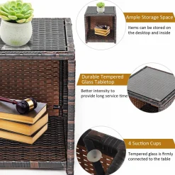 Tangkula 3-Piece Outdoor PE Rattan Furniture Set, Patio Conversation Set w/Chair & Storage Coffee Table
