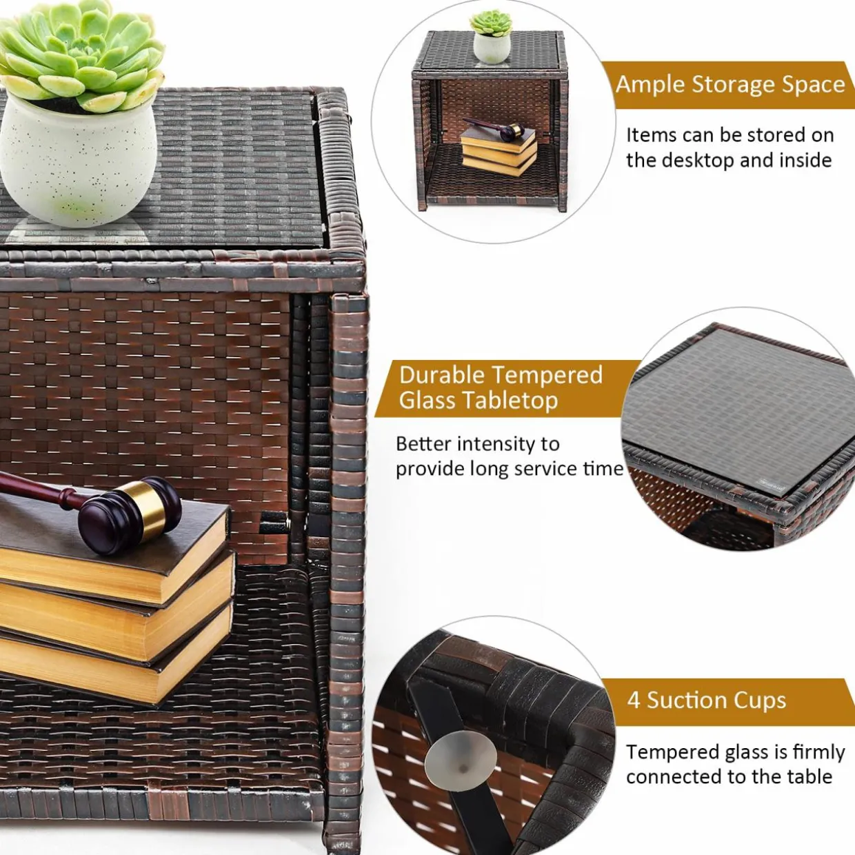 Tangkula 3-Piece Outdoor PE Rattan Furniture Set, Patio Conversation Set w/Chair & Storage Coffee Table