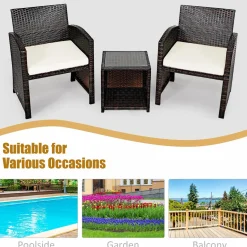 Tangkula 3-Piece Outdoor PE Rattan Furniture Set, Patio Conversation Set w/Chair & Storage Coffee Table