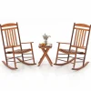 Tangkula 3-piece Outdoor Poplar Wood Rocking Bistro Set