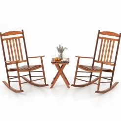 Tangkula 3-piece Outdoor Poplar Wood Rocking Bistro Set