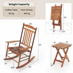 Tangkula 3-piece Outdoor Poplar Wood Rocking Bistro Set