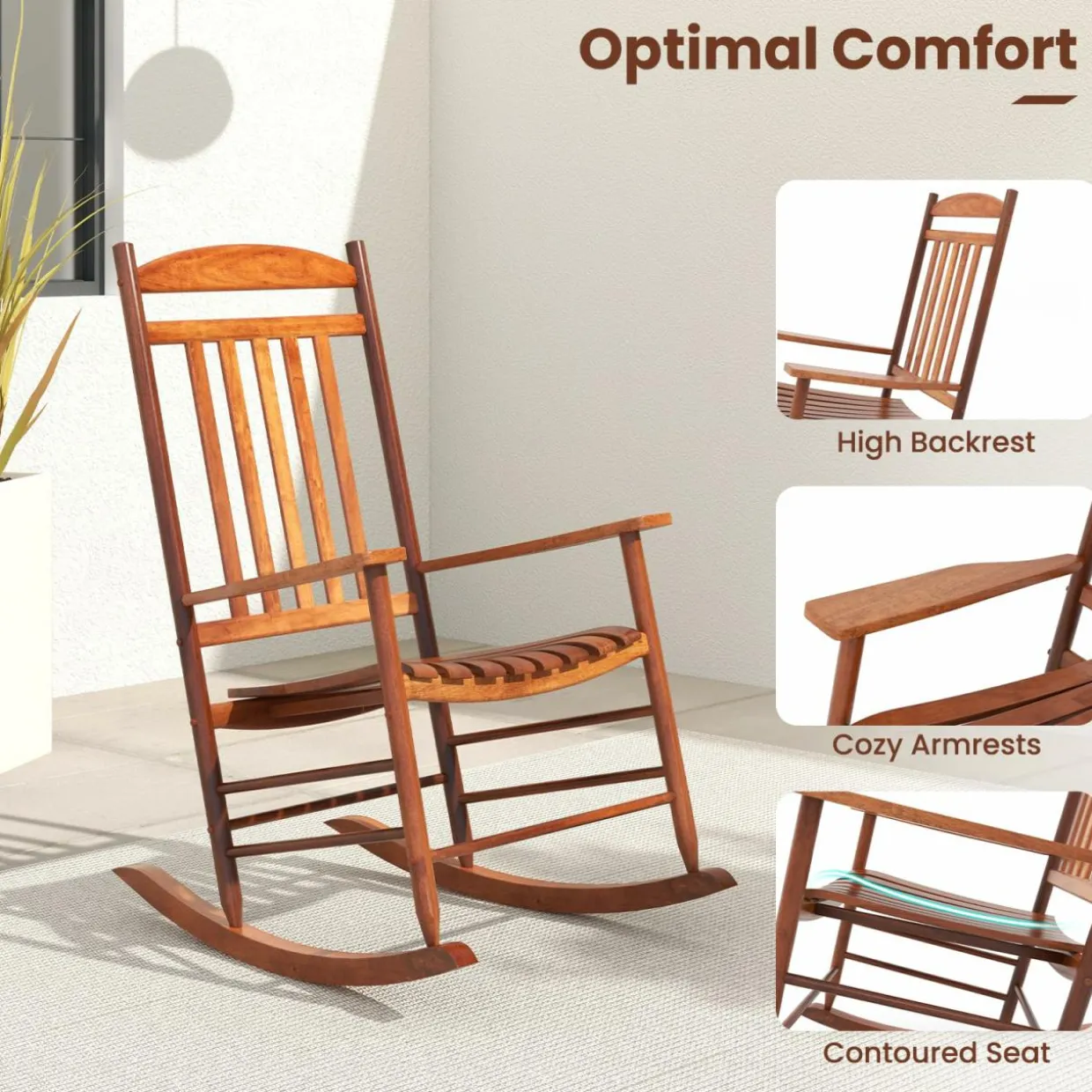 Tangkula 3-piece Outdoor Poplar Wood Rocking Bistro Set