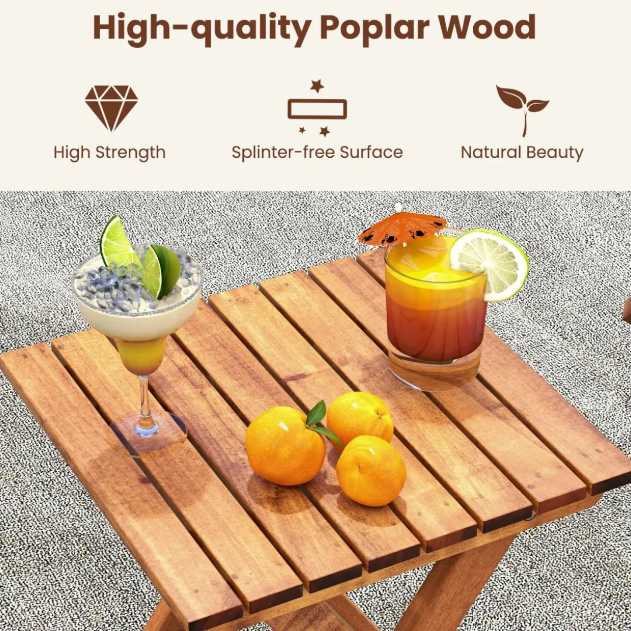 Tangkula 3-piece Outdoor Poplar Wood Rocking Bistro Set