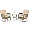 Tangkula 3-Piece Outdoor Rocking Chair Set, Hand-Woven PE Rattan Chairs