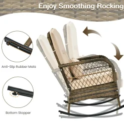 Tangkula 3-Piece Outdoor Rocking Chair Set, Hand-Woven PE Rattan Chairs