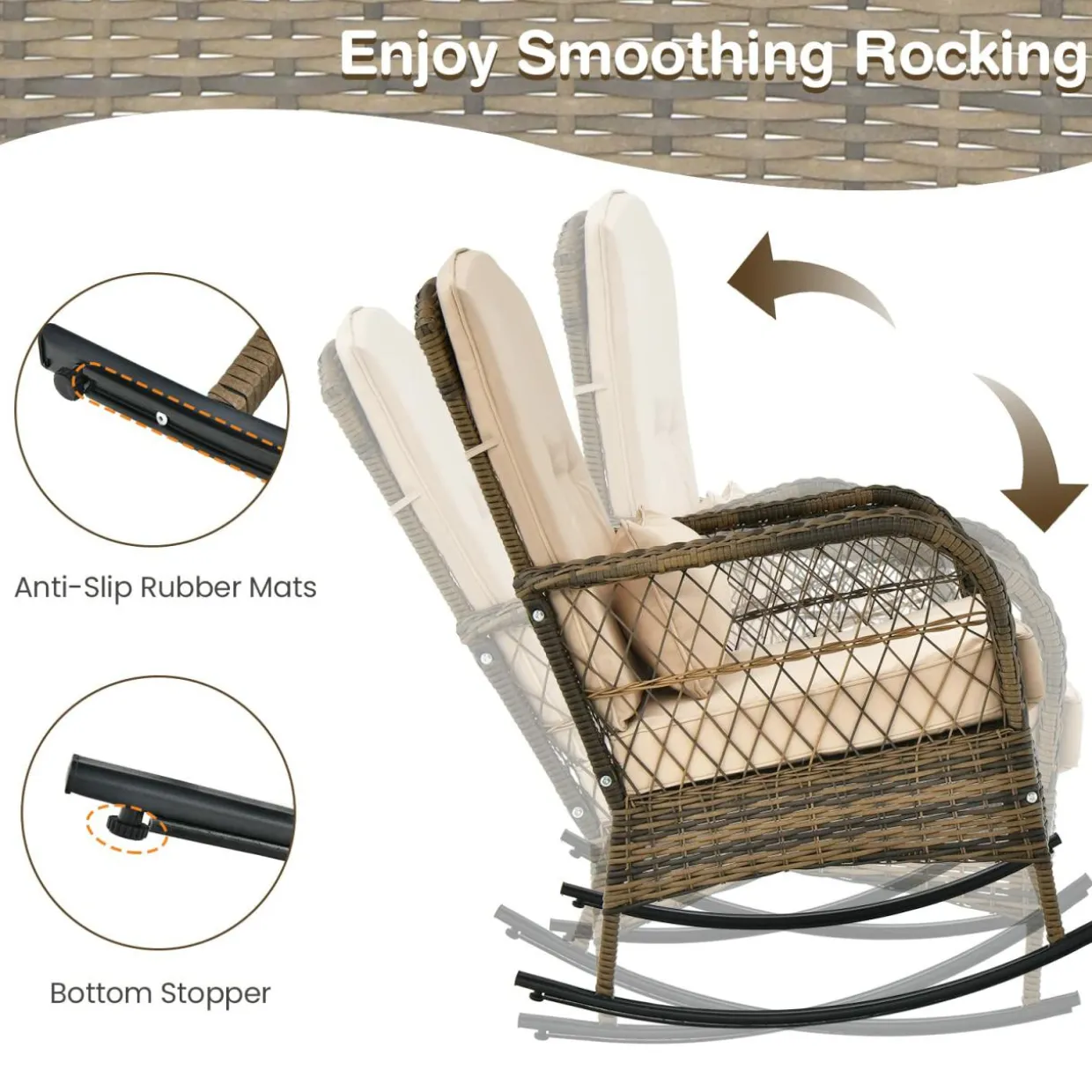 Tangkula 3-Piece Outdoor Rocking Chair Set, Hand-Woven PE Rattan Chairs