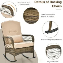 Tangkula 3-Piece Outdoor Rocking Chair Set, Hand-Woven PE Rattan Chairs