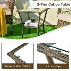 Tangkula 3-Piece Outdoor Rocking Chair Set, Hand-Woven PE Rattan Chairs